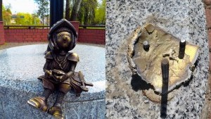Malbork. Skradziono kolejnego Marianka. Tym razem ze Skweru Miast Partnerskich.