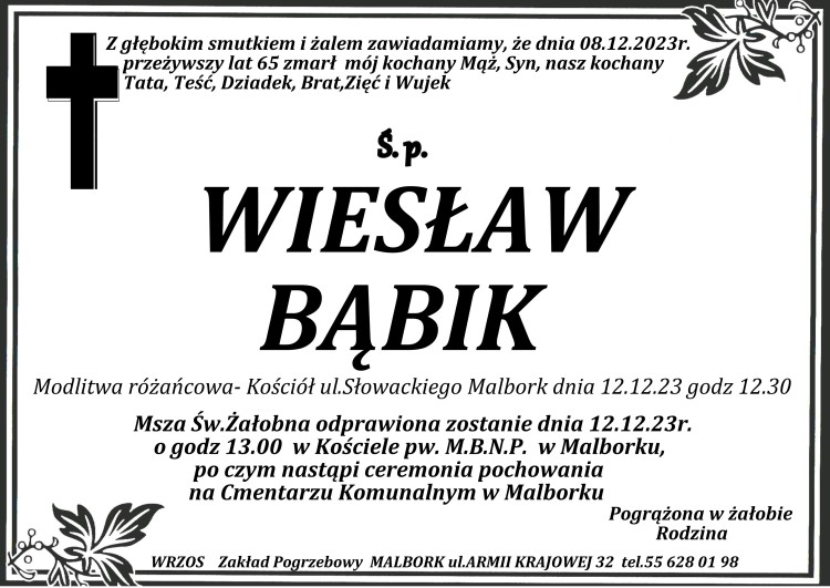 Zmarł Wiesław Bąbik. Miał 65 lat.