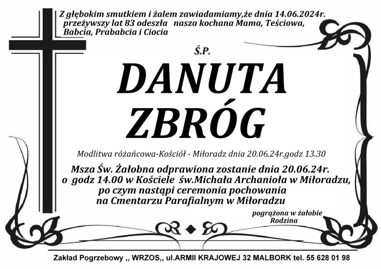 Zmarła Danuta Zbróg. Żyła 83 lata.