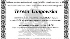 Zmarła Teresa Langowska. Miała 69 lat.