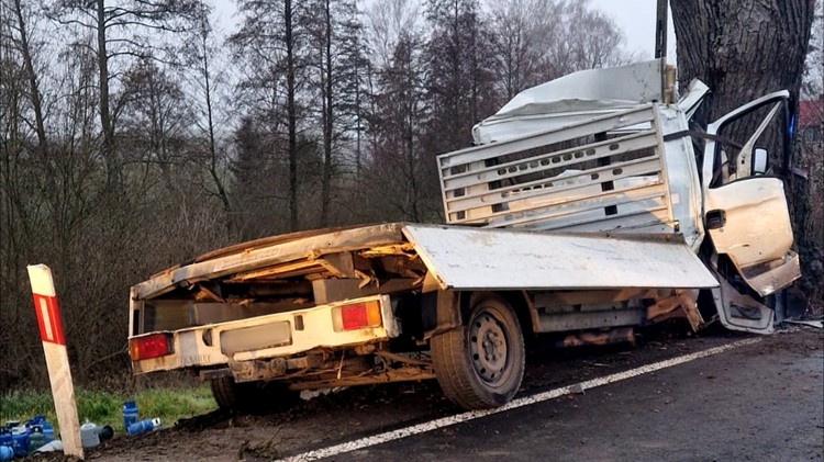 Powiat sztumski. Samochód dostawczy uderzył w drzewo – kierowca w…