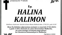 Zmarła Halina Kalimon. Miała 77 lat.