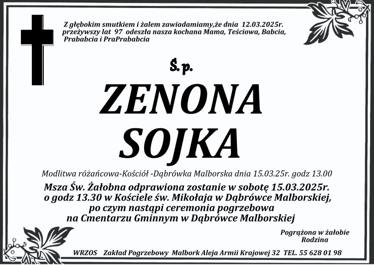 Zmarła Zenona Sojka. Miała 97 lat.