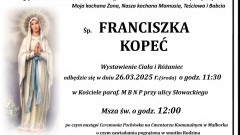 Zmarła Franciszka Kopeć. Miała 83 lata.