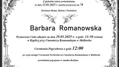 Zmarła Barbara Romanowska. Żyła 78 lat.