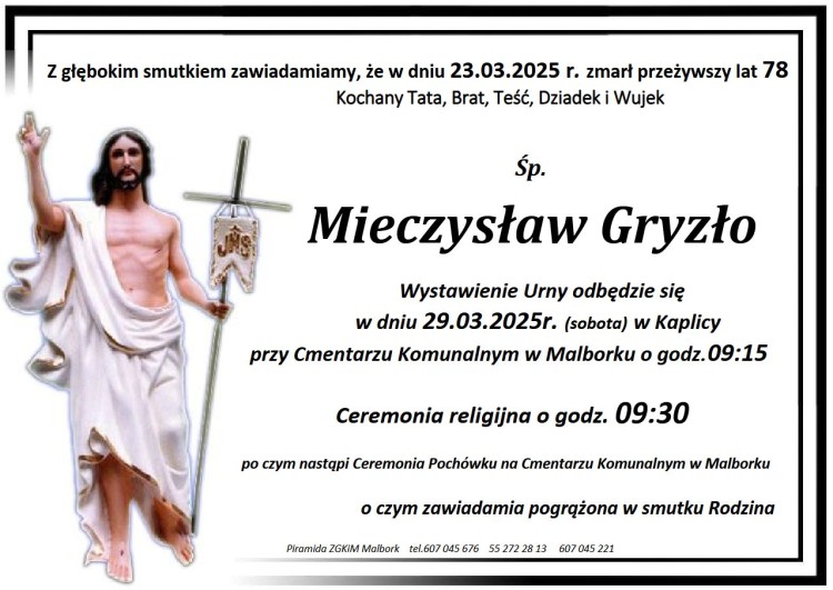 Zmarł Mieczysław Gryzło. Miał 78 lat.