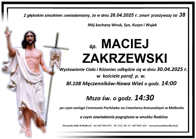 Zmarł Maciej Zakrzewski. Miał 38 lat.