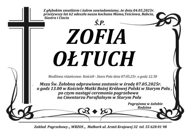Zmarła Zofia Ołtuch. Miała 62 lata. 