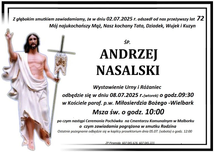 Zmarł Andrzej Nasalski. Żył 72 lata.