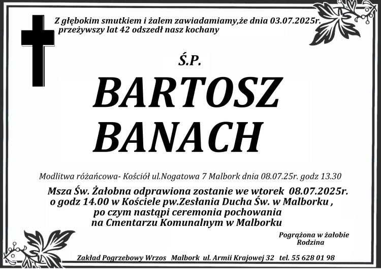 Zmarł Bartosz Banach. Miał 42 lata.