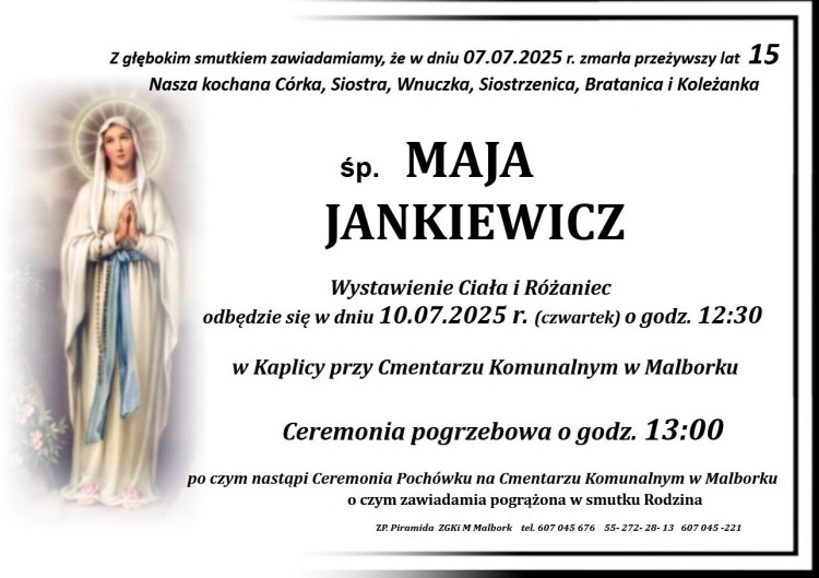 Zmarła Maja Jankiewicz. Miała 15 lat.