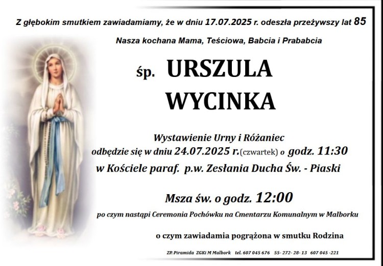 Zmarła Urszula Wycinka. Miała 85 lat.