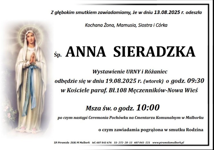 Zmarła Anna Sieradzka. 