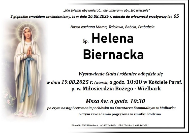 Zmarła Helena Biernacka. Żyła 95 lat.