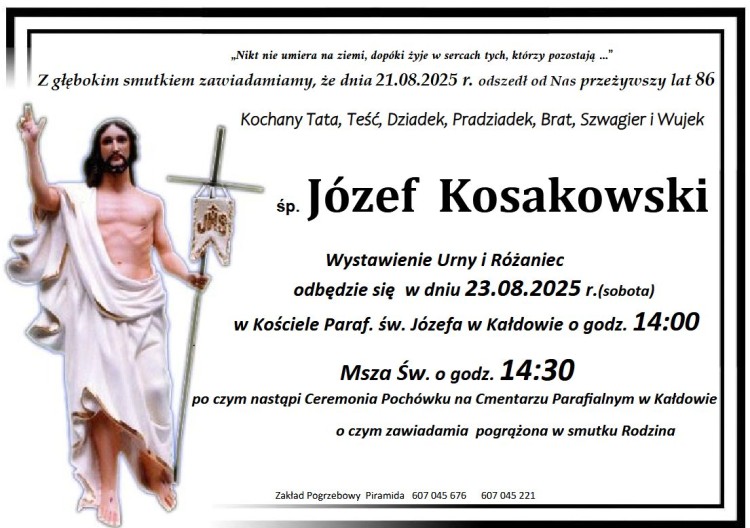 Zmarł Józef Kosakowski. Żył 86 lat.