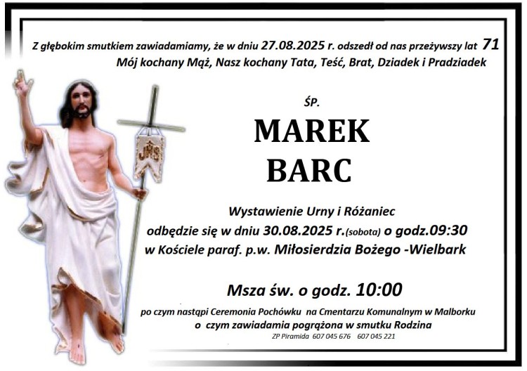 Zmarł Marek Barc. Żył 71 lat.