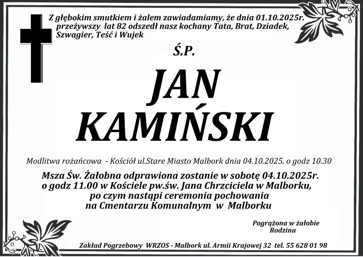 Zmarł Jan Kamiński. Miał 82 lata.