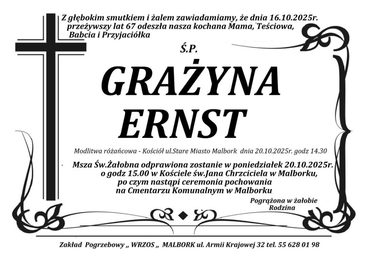 Zmarła Grażyna Ernst. Miała 67 lat.