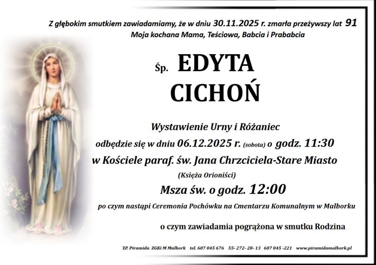Zmarła Edyta Cichoń. Miała 91 lat.