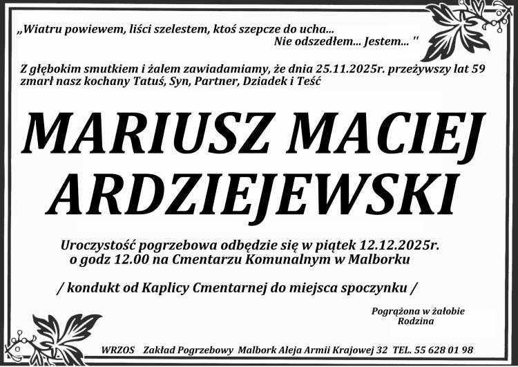 Zmarł Mariusz Maciej Ardziejewski. Miał 59 lat.