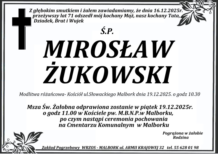 Zmarł Mirosław Żukowski. Miał 71 lat.