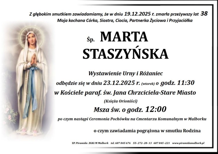 Zmarła Marta Staszyńska. Miała 38 lat.