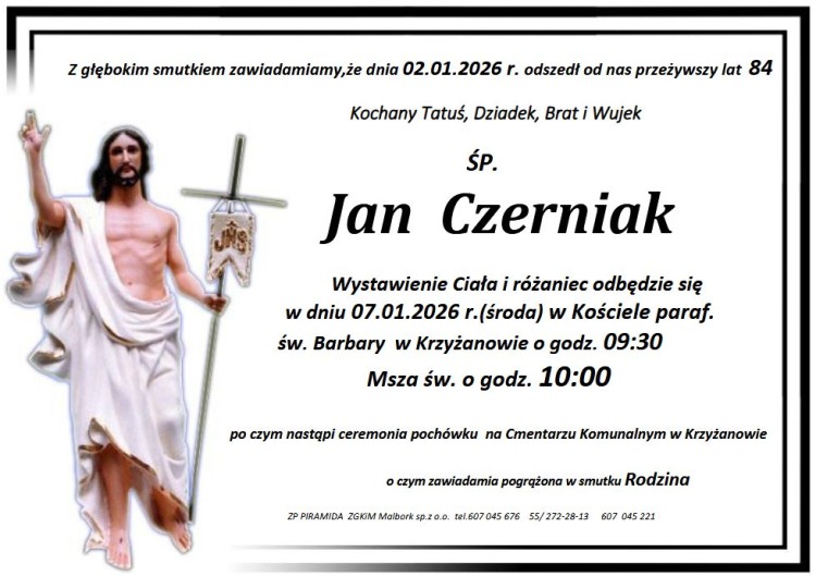 Zmarł Jan Czerniak. Miał 84 lata.