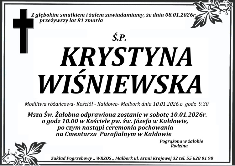 Zmarła Krystyna Wiśniewska. Miała 81 lat.