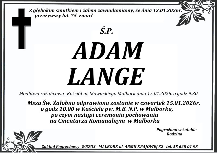 Zmarł Adam Lange. Miał 75 lat.