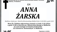Zmarła Anna Żarska. Żyła 85 lat.