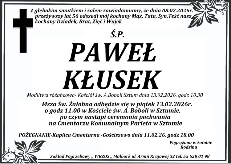 Zmarł Paweł Kłusek. Miał 56 lat.