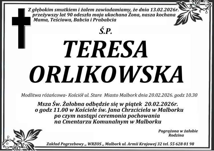 Zmarła Teresa Orlikowska. Miała 90 lat.