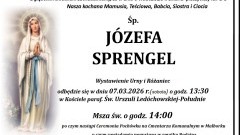 Zmarła Józefa Sprengel. Żyła 90 lat.