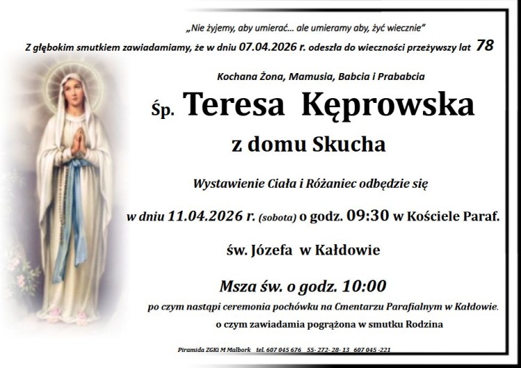 Zmarła Teresa Kęprowska. Miała 78 lat.