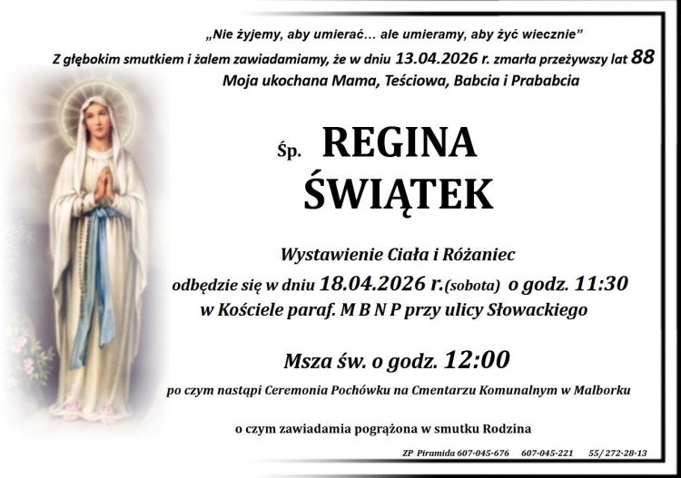 Zmarła Regina Świątek. Miała 88 lat.