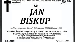 Zmarł Jan Biskup. Miał 77 lat.