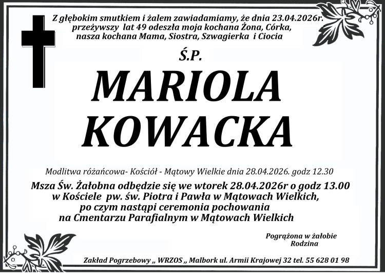 Zmarła Mariola Kowacka. Miała 49 lat.