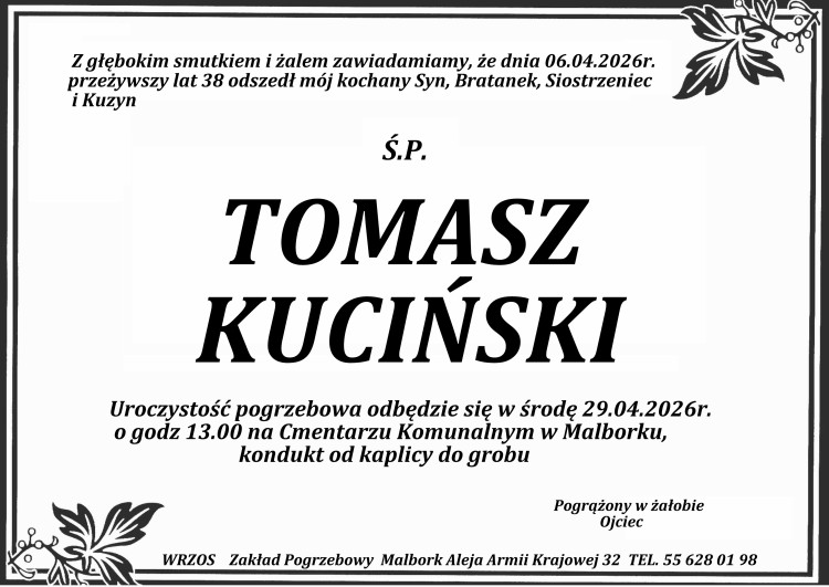 Zmarł Tomasz Kuciński. Miał 38 lat.