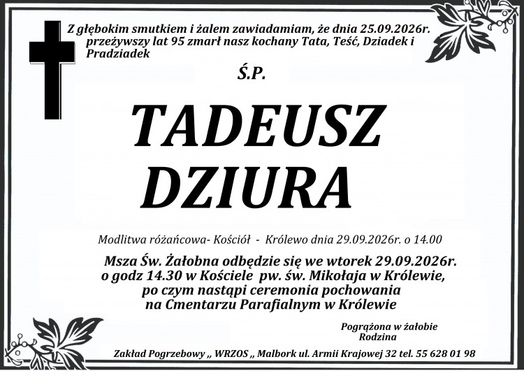 Zmarł Tadeusz Dziura. Miał 95 lat