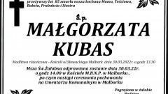Zmarła Małgorzata Kubas. Żyła 85 lat.