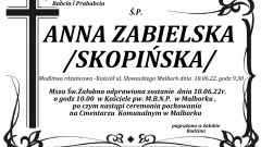Zmarła Anna Zabielska. Żyła 75 lat.