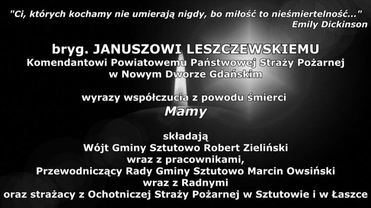 Kondolencje Wójta Gminy Sztutowo, pracowników Urzędu Gminy, Przewodniczącego…