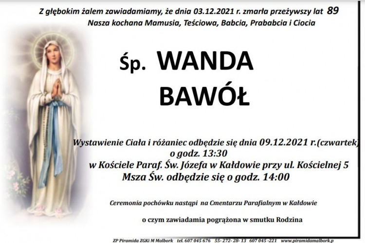 Zmarła Wanda Bawół. Żyła 89 lat.