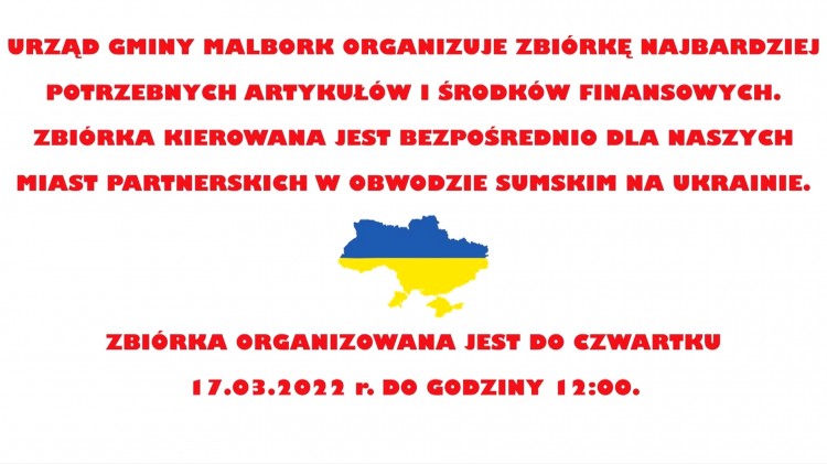 Gmina Malbork. Pilna zbiórka na rzecz mieszkańców Ukrainy.