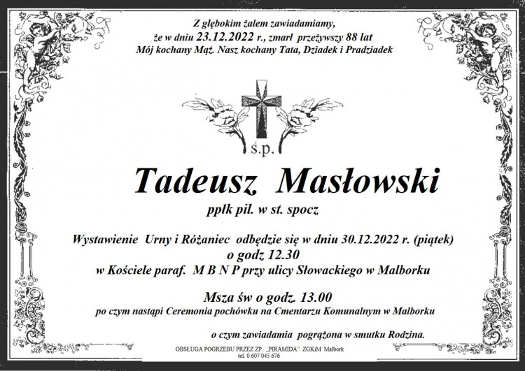 Zmarł Tadeusz Masłowski. Miał 88 lat.